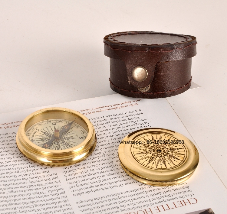 Collectible Vintage Tools - เข็มทิศทองเหลืองวินเทจนำเข้าจากอินเดีย พร้อมกล่องหนัง ความแม่นยำสูง พกพาสะดวก เหมาะสำหรับการเดินป่า ของสะสม