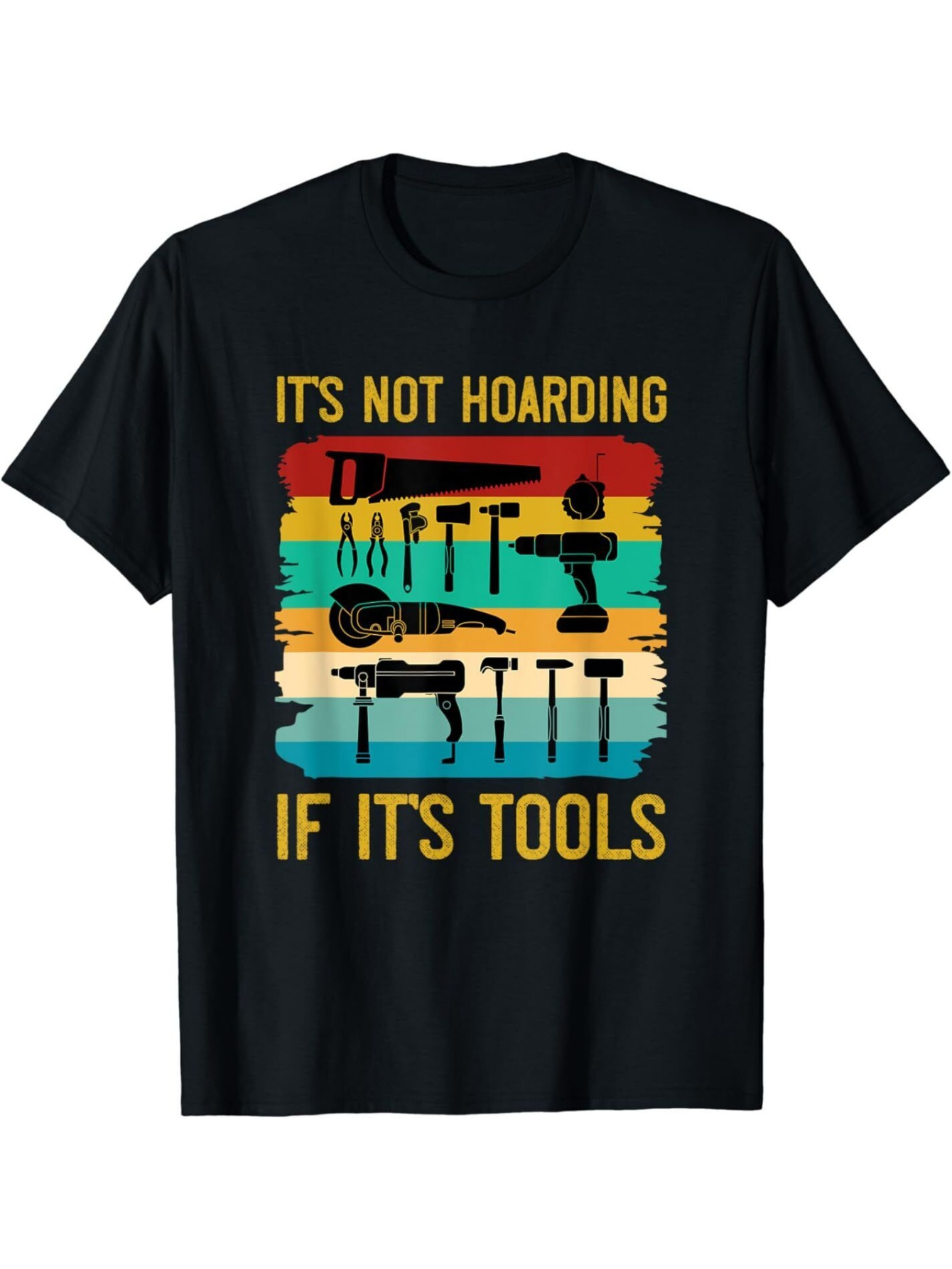 Collectible Vintage Tools - เสื้อยืดผู้ชายลายกราฟิกสีดำสุดฮา ลายค้อน สว่าน ประแจ คีม เลื่อย