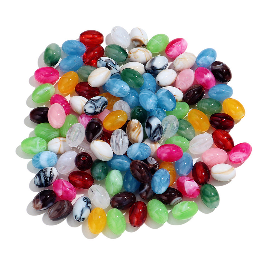Vintage Collectible Marbles - ลูกปัดอะคริลิกรูปวงรีหลากสีลายหินอ่อน ขนาด 11x16 มม. จำนวน 60
