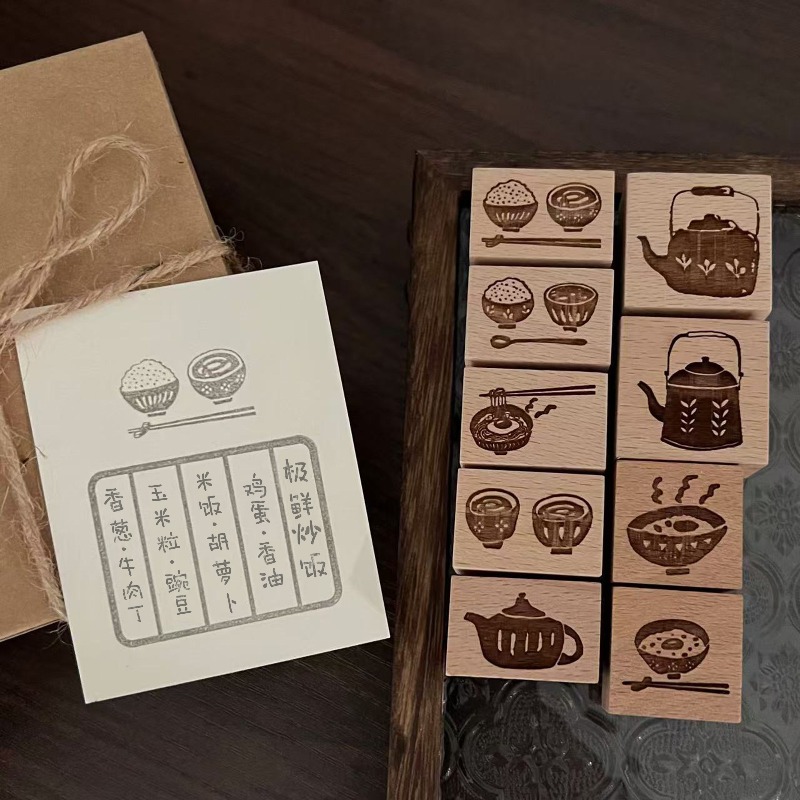 Vintage Collectible Stamps - ตราประทับไม้ลายชุดน้ำชาโบราณ สำหรับงาน DIY สมุดภาพ อัลบั้มรูป ทำการ์ด