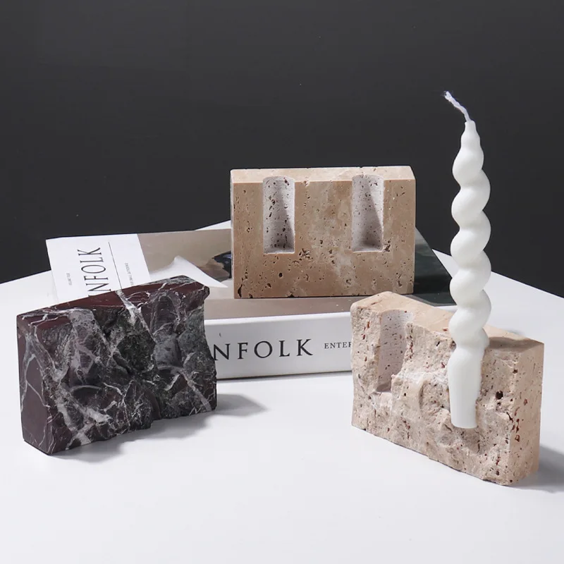 Vintage Collectible Marbles - เชิงเทียนหินอ่อนธรรมชาติสไตล์วินเทจ ทำจากหินทราเวอร์ทีน สำหรับตกแต่งบ้าน