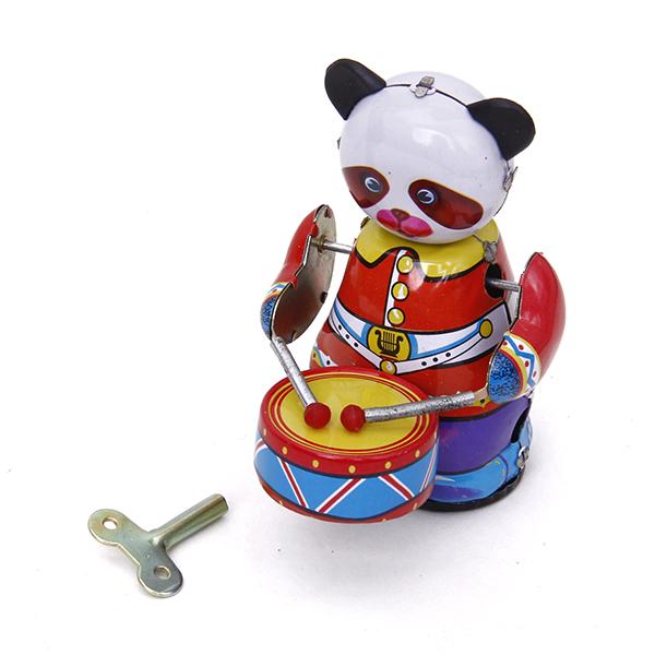 Vintage And Collectible Toys - ของเล่นกลองแพนด้าไขลาน สไตล์วินเทจ ของสะสม รูปสัตว์โลหะ ของขวัญสำหรับตกแต่งบ้าน