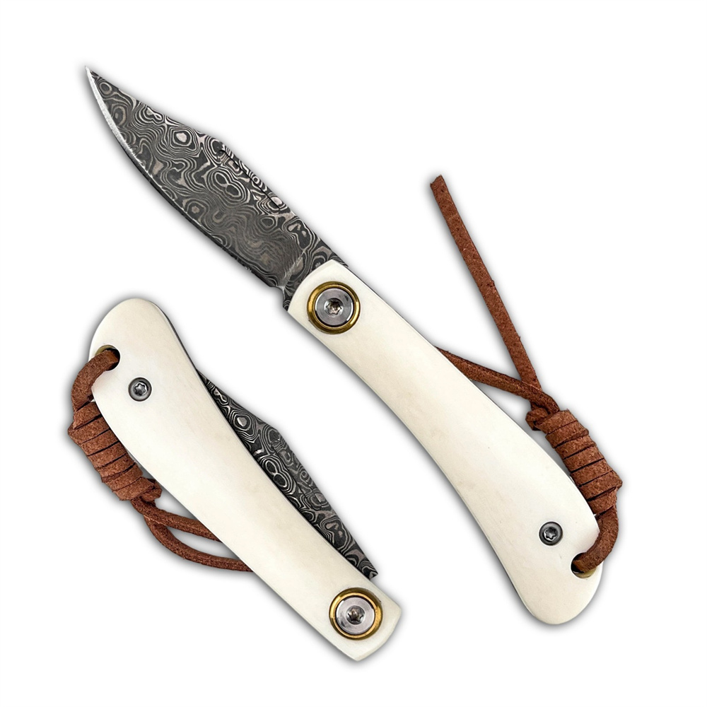 Vintage Collectible Pocket Knives - มีดพับดามัสกัส EDC วินเทจขนาดกะทัดรัด ด้ามจับทำจากกระดูกงาช้าง มีดพกพาสำหรับเอาตัวรอดกลางแจ้ง เหมาะสำหรับการตั้งแคมป์