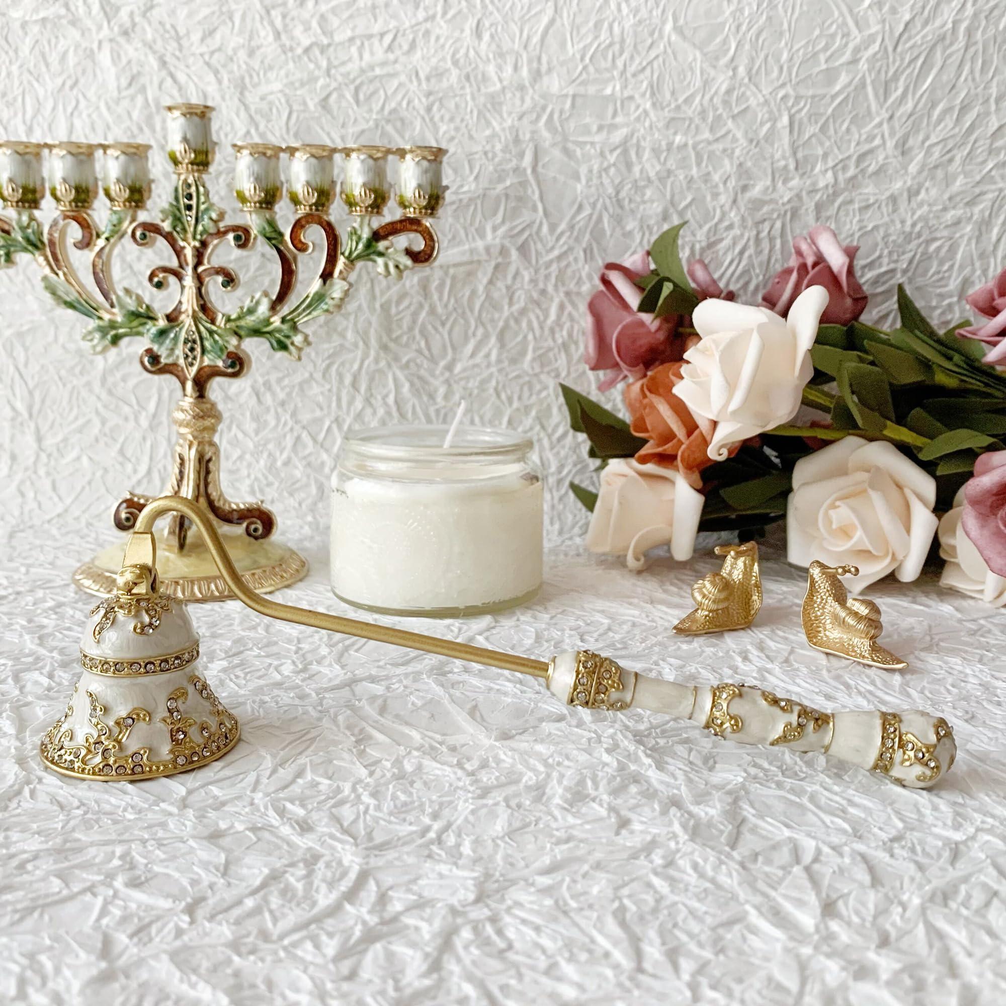 Collectible & Vintage Dolls For Wedding - ที่ดับเทียนเมโนราห์หรูหรา ลายดอกไม้เคลือบเงา ด้ามจับยาว ของตกแต่งสำหรับเทศกาลยิว ของขวัญ ของสะสม
