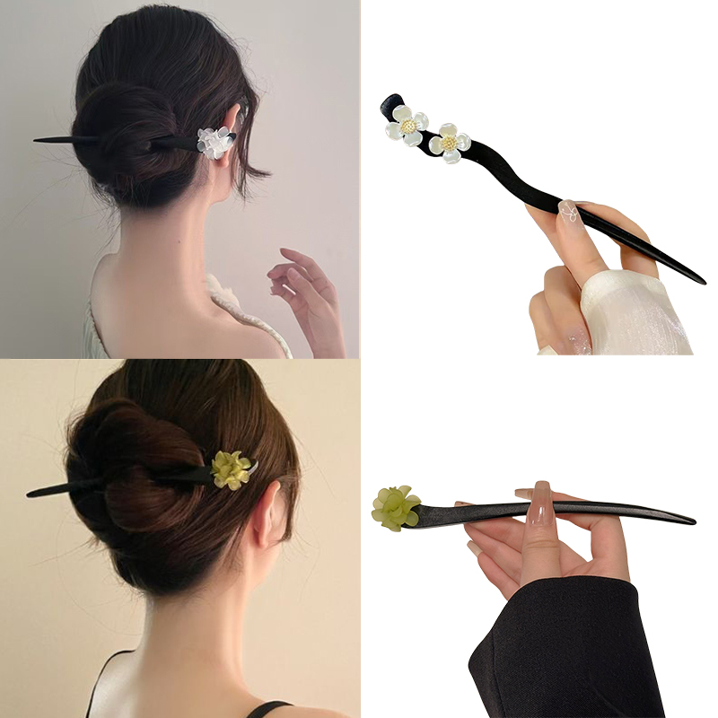Vintage Collector - วินเทจสไตล์จีนไม้ดอกไม้ผม Sticks Pearl Hairpin เครื่องประดับสําหรับผู้หญิงอารมณ์อุปกรณ์เสริมผมจัดแต่งทรงผม Gif