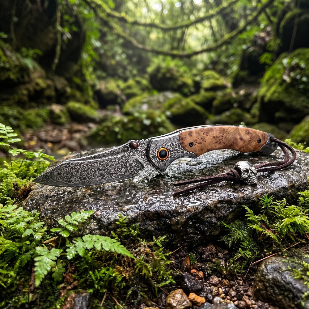 Vintage Collectible Pocket Knives - มีดพับลายดามัสกัส ความแข็งสูง สไตล์วินเทจ ของสะสม ของตกแต่ง สำหรับเป็นของขวัญ