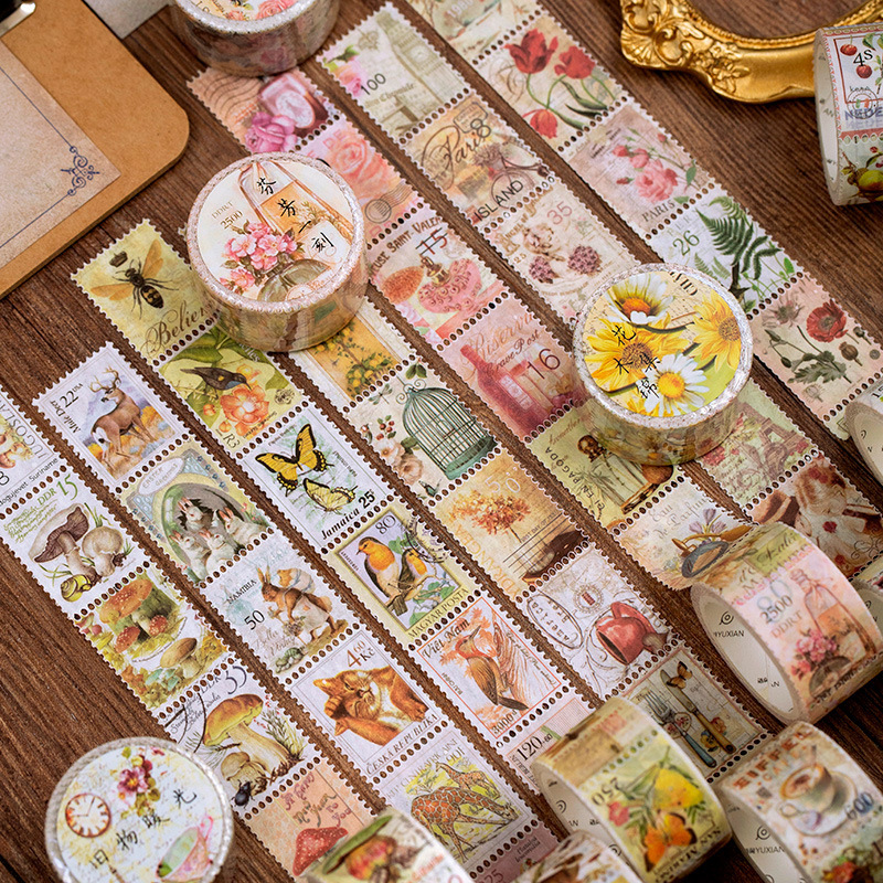 Vintage Collectible Stamps - 1ชิ้น/1ล็อตเทปกาวตกแต่งแบบย้อนยุคสมุดภาพ DIY กระดาษสติกเกอร์ญี่ปุ่น