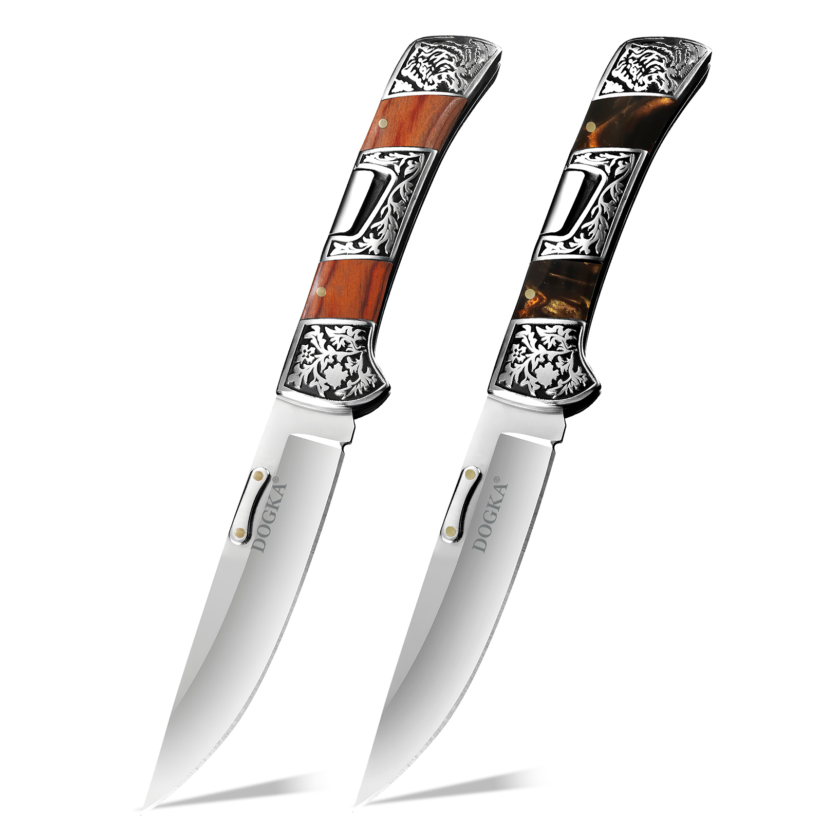 Vintage Collectible Pocket Knives - มีดพับลายสลักวินเทจ ด้ามโลหะแกะสลักแบบเรโทร 2 แบบ พกพาสะดวก อุปกรณ์ตัด