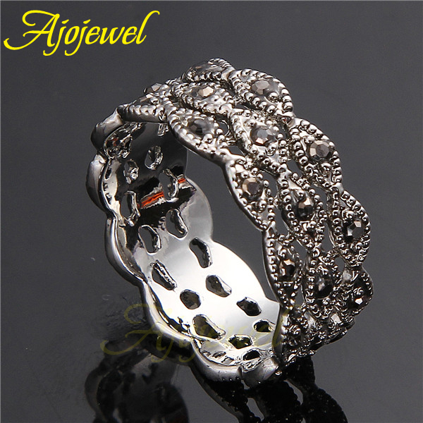Ajojewel แหวนพลอยเทียม3ชั้นสีด - Vintage Items Collection บทวิจารณ์และราคา