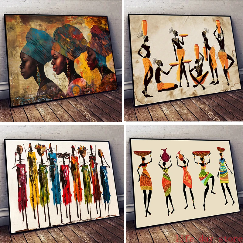 ภาพวาดผ้าใบผู้หญิงผิวดำแอฟริกั - Vintage Things Collection บทวิจารณ์และราคา